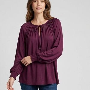 Jennifer Lopez Burgundy Summer Soft Flowy Romantic Peasant Blouse